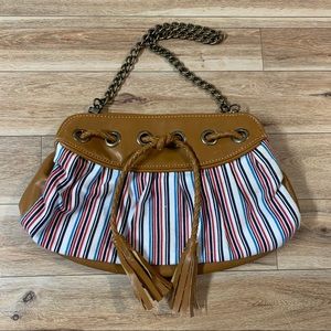 Striped Vegan Faux Leather Tassel Chain Purse